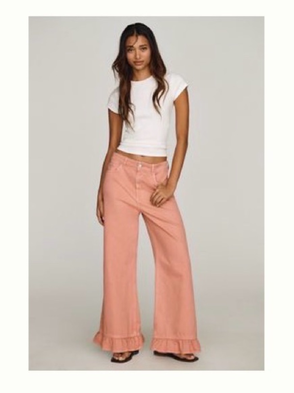 Anthropologie Pilcro Peach Ruffle-Hem Wide-Leg Jeans